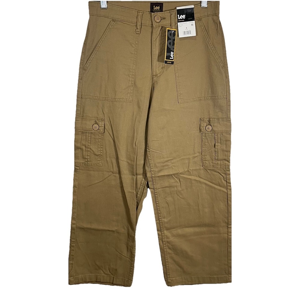 Lee Cargo Pants Women's SIZE 4 Heritage Loose Straight Leg Mid‎ Rise Khaki Tan